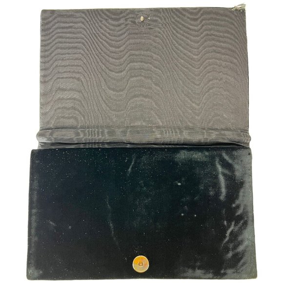 Vintage Fuji Bag Black Velvet Clutch Purse HandMade Embroidered Beads Mirror - Picture 3 of 10